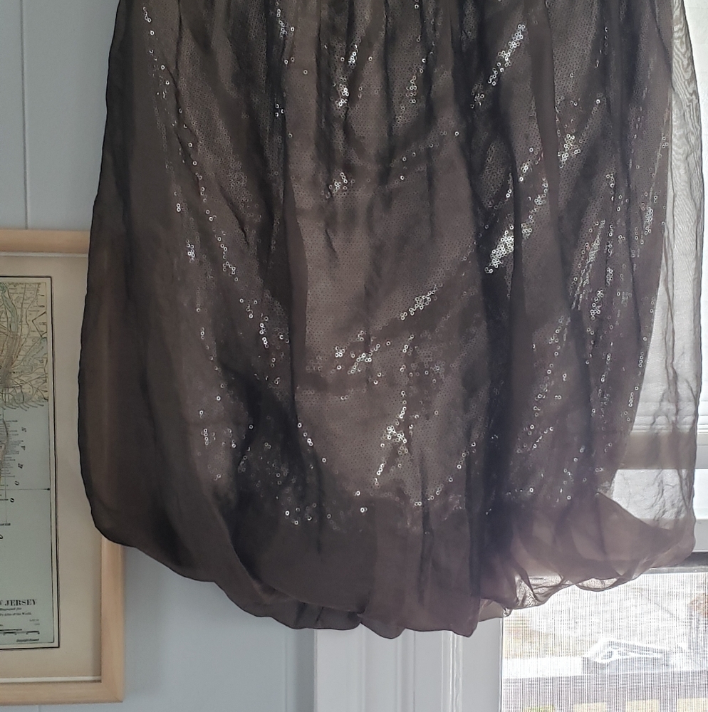 Knee length Lafayette 148, 6, olive gauze over silver sparkle